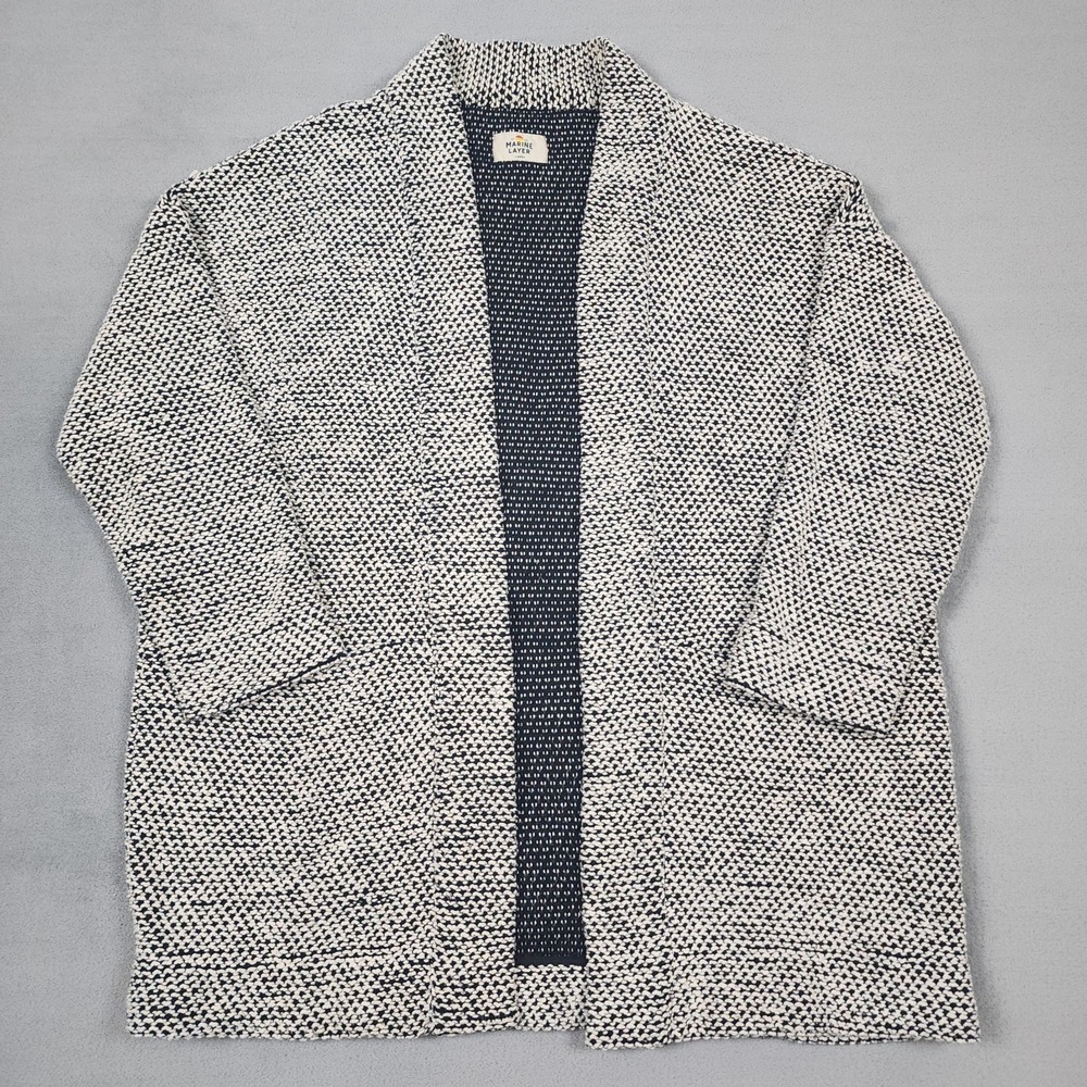 Marine Layer Cardigan Womens L Gray Birdseye Textured Knit Open Front Pockets
